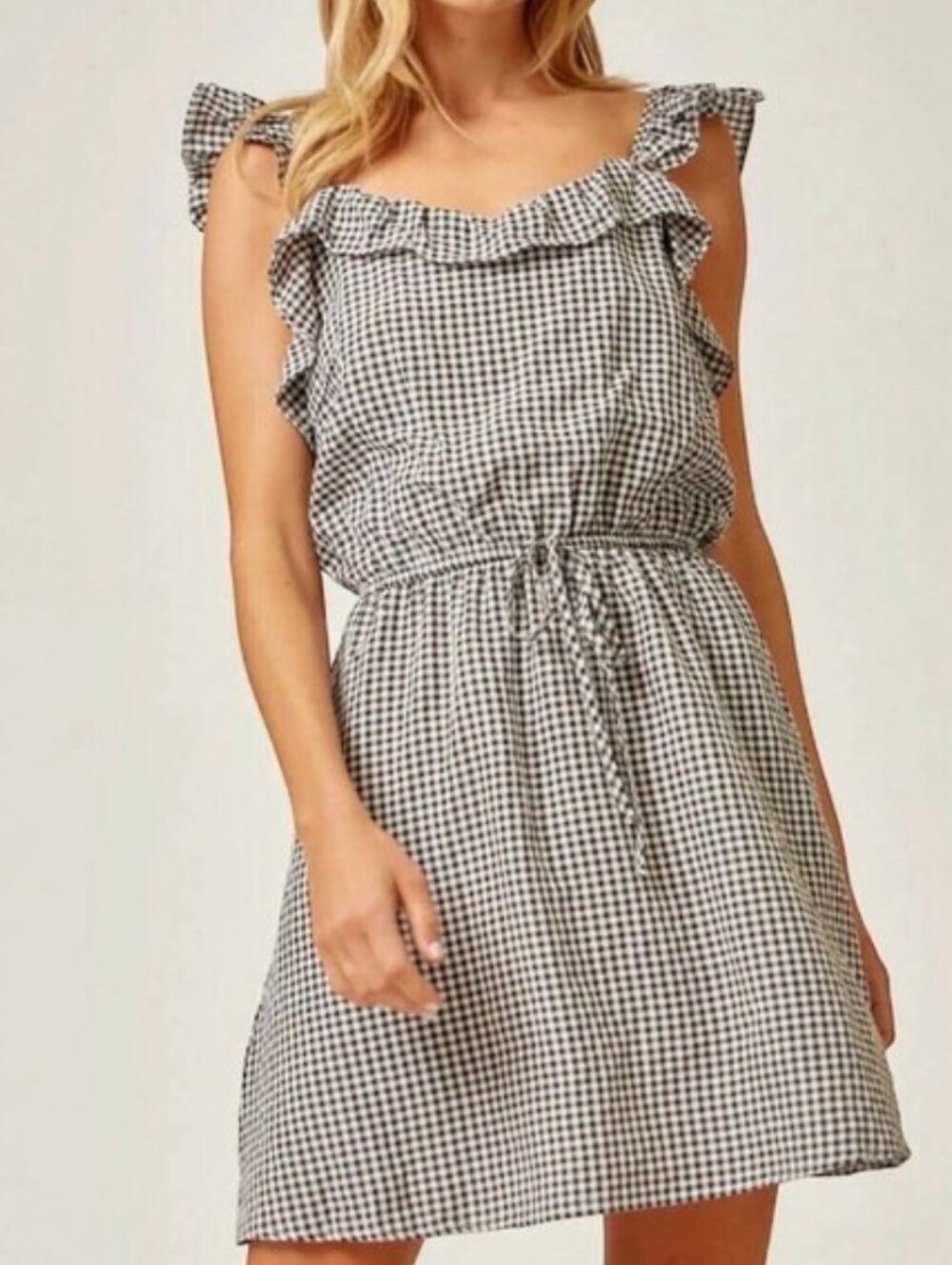 NEW Andree By Unit Day Date Black White Gingham Plaid Sleeveless Dress Large